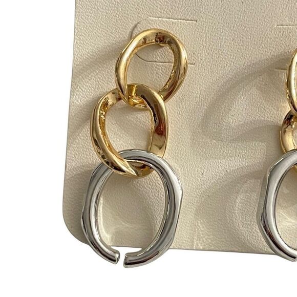 Nautica Mixed Metal Chain Link Drop Earrings – Lightweight & Casual - Picture 2 of 5